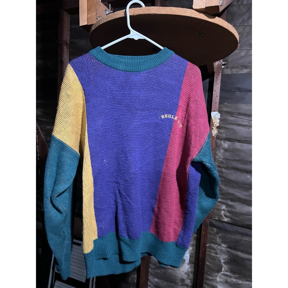 Vintage Bugle Boy Color Block Sweater 90s Made in Korea Acrylic Knit L